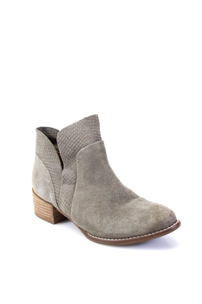Seychelles Women Suede Waffle Print Trim Ankle Boots Taupe Gray Size 5.5