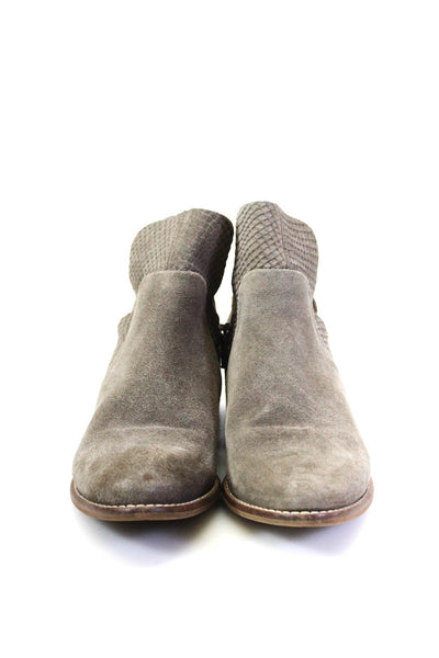 Seychelles Women Suede Waffle Print Trim Ankle Boots Taupe Gray Size 5.5