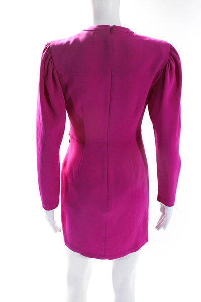 ALC Womens Crepe Puff Long Sleeve Crew Neck Shift Dress Fuschia Pink Size 2