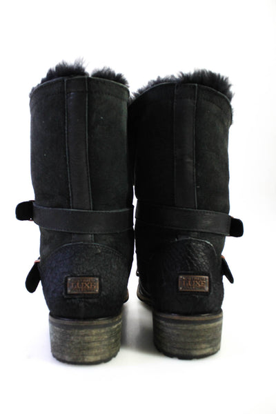 Australia Luxe Collective Womens Suede Shearling Mid Calf Boots Black Size 8