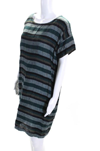 Eileen Fisher Women's Round Neck Short Sleeves Shift Mini Dress Stripe Size XS