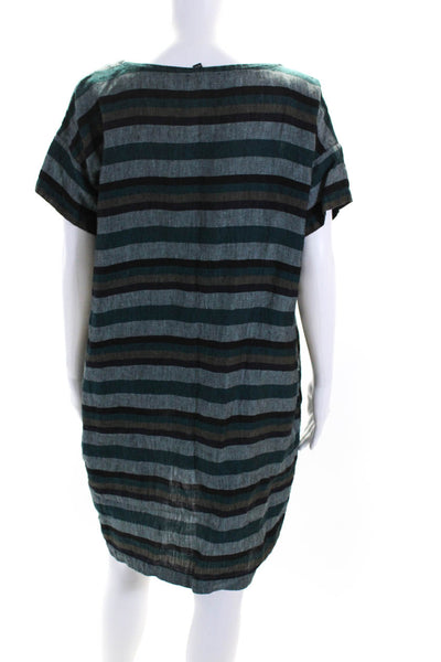 Eileen Fisher Women's Round Neck Short Sleeves Shift Mini Dress Stripe Size XS