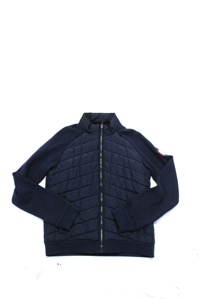 Hackett London Boys Front Zip Mock Neck Quilted Knit Jacket Navy Blue Size 13-14