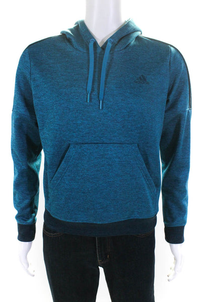 Adidas Mens Pullover Drawstring Logo Hoodie Sweater Blue Size Small