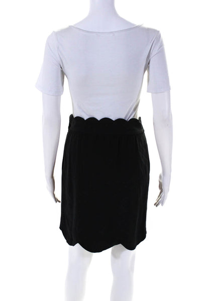 Chloe Women's Hook Closure Scallop Hem A-Line Mini Silk Skirt Black Size 34