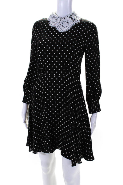 Valentino Womens Polka Dot Collared Long Sleeve A Line Dress Black White Size 36