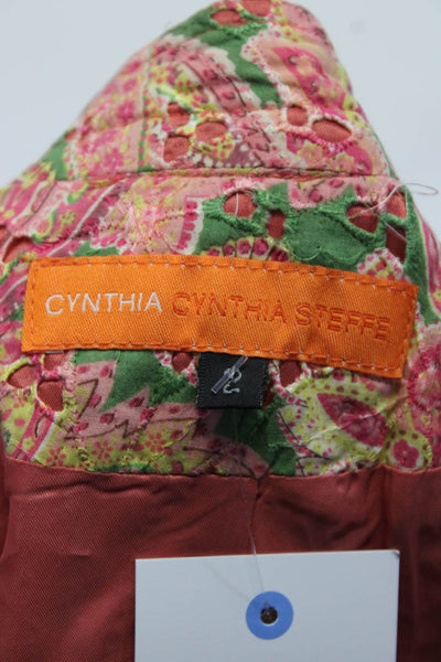 Cynthia Cynthia Steffe Womens Paisley Eyelet Button Up Jacket Pink Green Size 2
