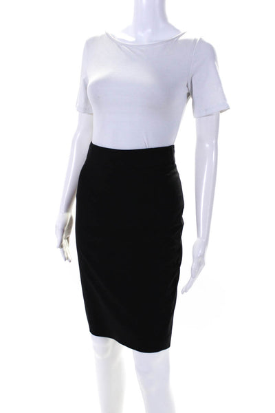 Theory Womens Woven Unlined Knee Length Pencil Skirt Black Wool Size 00