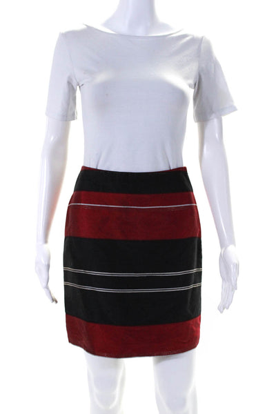 Michael Kors Womens Colorblock Stripe Taffeta Mini Pencil Skirt Red Black Size 2