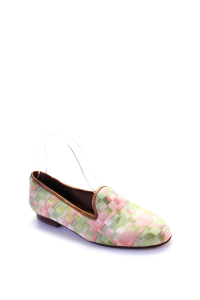 Zalo Womens Plaid Slide On Loafers Pink Lime Green Size 6.5 Medium