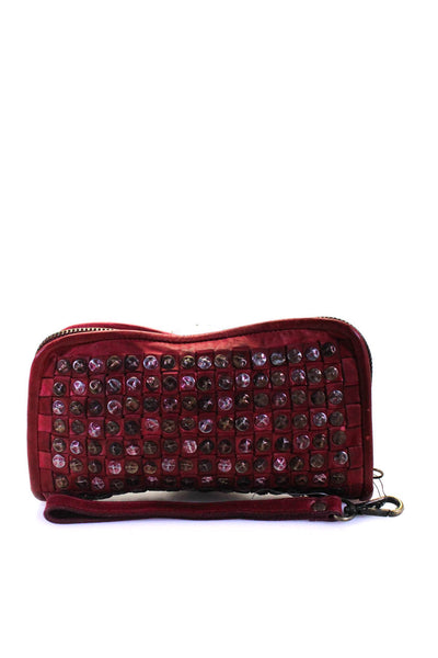 Platania Womens Leather Zip Around Wristlet Wallet Handbag Red