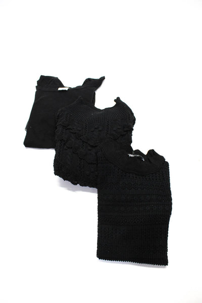 Zara Intimately Womens Cable Knit Ruffle Mock Neck Blouse Black Size S XS