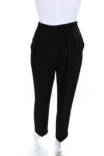 MAG By Magaschoni Womens Mid Rise Pleated Check Trouser Pants Black Size 6