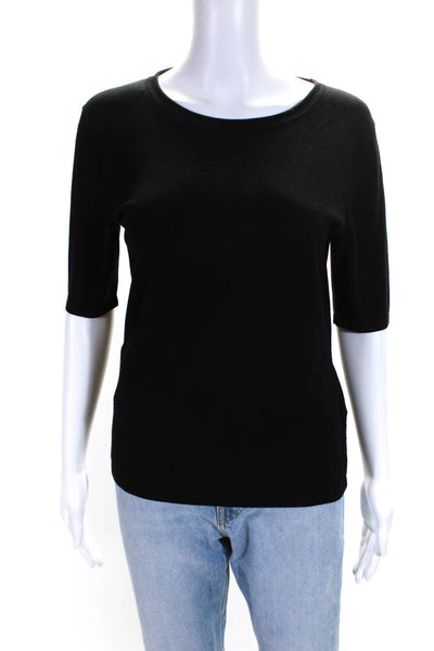 Lafayette 148 New York Womens Short Sleeve Knit Tee Shirt Black Size Small