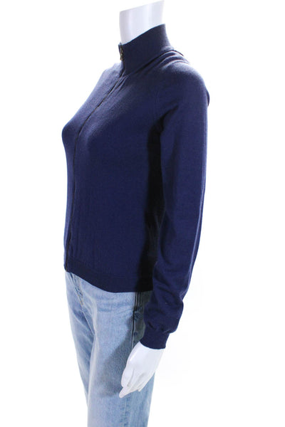 Prada Sport Womens Front Zip Mock Neck Sweater Blue Cotton Size IT 40