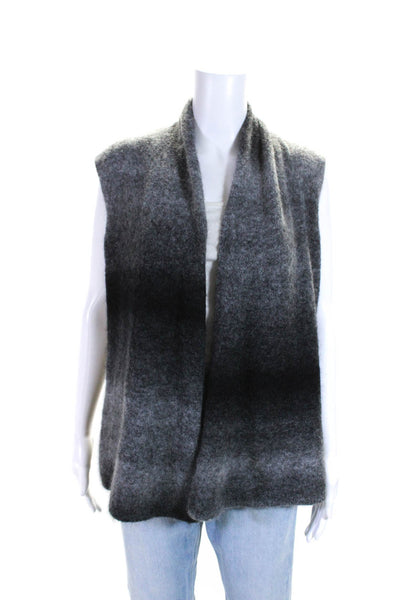 Eileen Fisher Womens Open Front Mohair Knit Vest Jacket Gray Black Size XS
