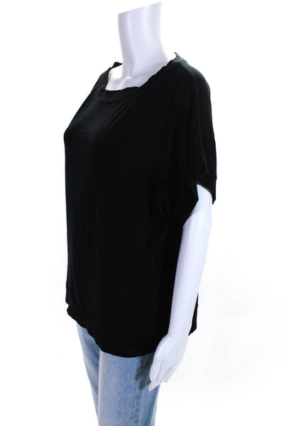 Eileen Fisher Womens Jersey Knit Short Batwing Sleeve Blouse Top Black Size XS