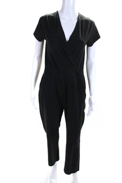 Pact Womens Cotton Short Sleeve V-Neck Straight Leg Jumpsuit Faded Black Size S
