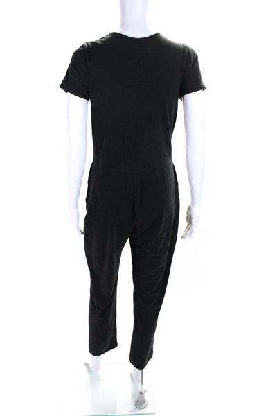 Pact Womens Cotton Short Sleeve V-Neck Straight Leg Jumpsuit Faded Black Size S