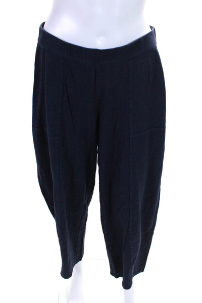 Eileen Fisher Womens Thin Knit Wide Leg Casual Capri Trousers Navy Blue Size XS