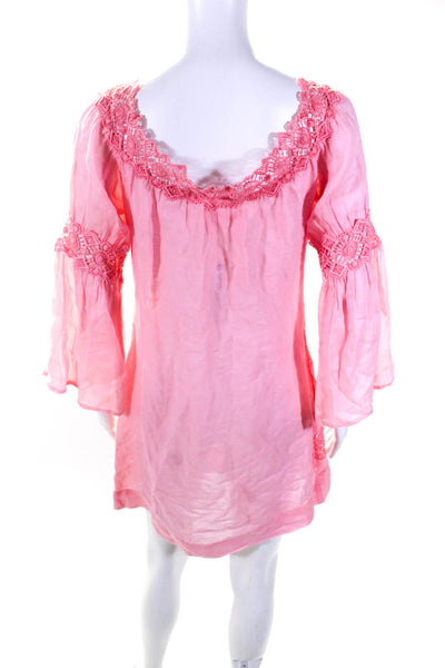 Temptation Womens Embroidered Flounce Long Sleeve A-Line Dress Pink Size XS