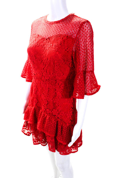 Lea & Viola Womens Floral Print Cut-Out Ruffled Flounce Sleeve Dress Red Size S