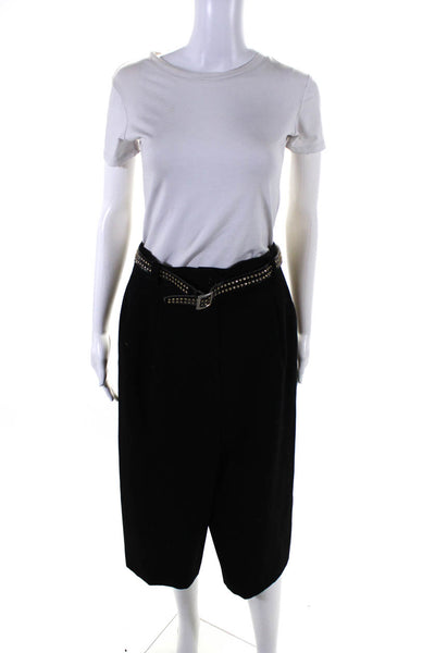 Giorgio Armani Womens V-Neck Notch Collar Two Button Skirt Suit Black Size 44