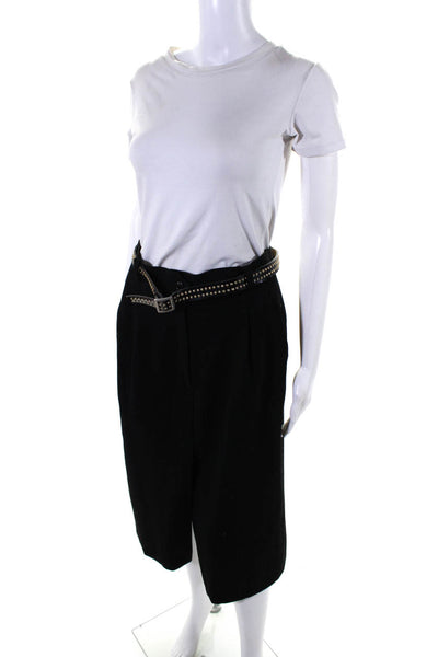 Giorgio Armani Womens V-Neck Notch Collar Two Button Skirt Suit Black Size 44