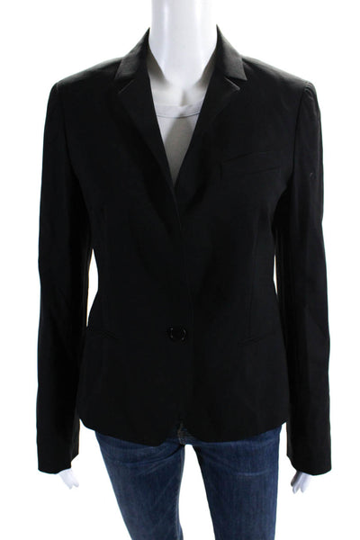 Theory Womens Solid Black Wool One Button Long Sleeve Blazer Jacket Size 8