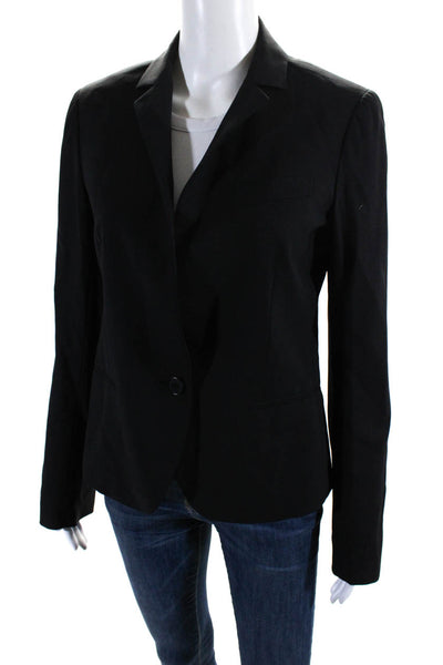 Theory Womens Solid Black Wool One Button Long Sleeve Blazer Jacket Size 8