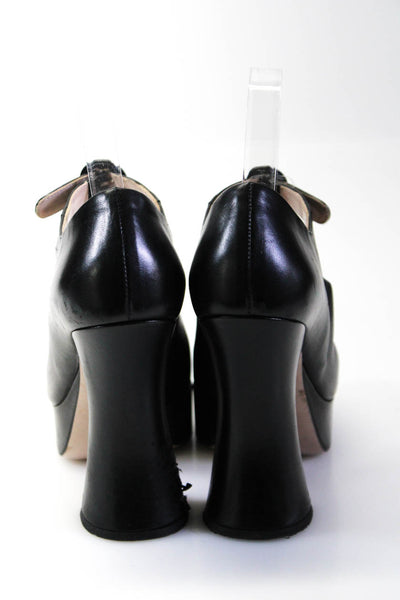 Miu Miu Womens Leather Platform Buckled Mary Jane Spool High Heels Black Size 8