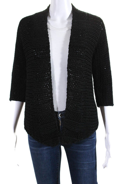 Theory Womens Cotton 3/4 Sleeve Open Front Cardigan Sweater Black Size S