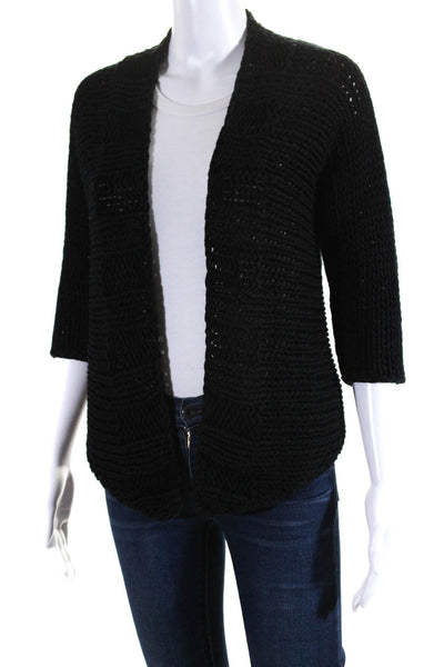 Theory Womens Cotton 3/4 Sleeve Open Front Cardigan Sweater Black Size S