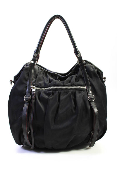 MZ Wallace Womens Silver Tone Hardware Leather Trim Hobo Bag Black Size S