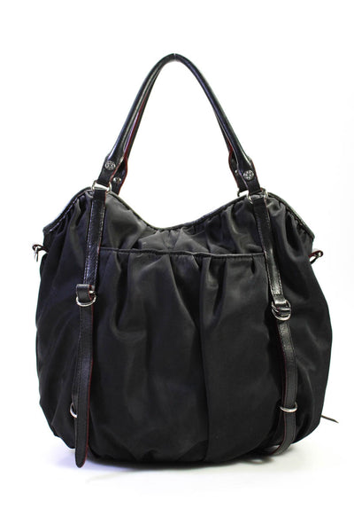MZ Wallace Womens Silver Tone Hardware Leather Trim Hobo Bag Black Size S