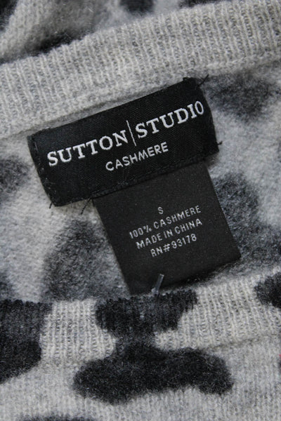 Sutton Studio Womens Cashmere Long Sleeve Spotted Print Sweater Top Gray Size S