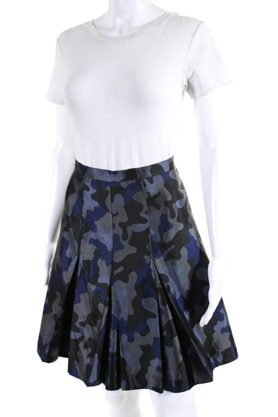 Christopher Kane Womens Silk Camouflage Print Pleated A Line Skirt Blue Size 6