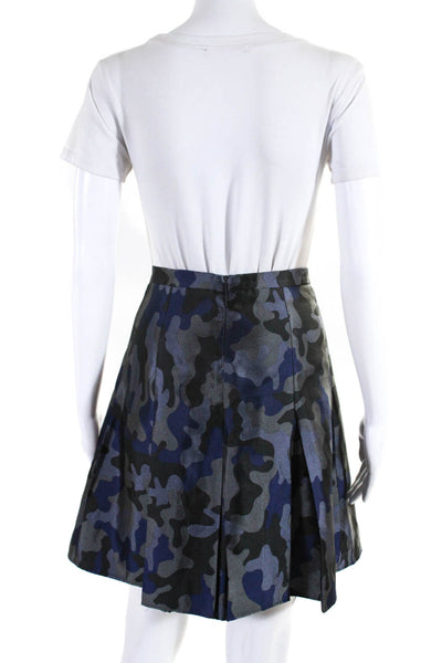 Christopher Kane Womens Silk Camouflage Print Pleated A Line Skirt Blue Size 6
