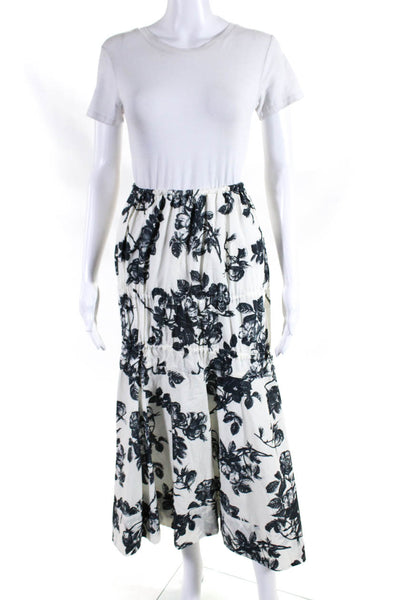 Brock Collection Womens Floral Tiered Midi A Line Skirt Black White Size 8
