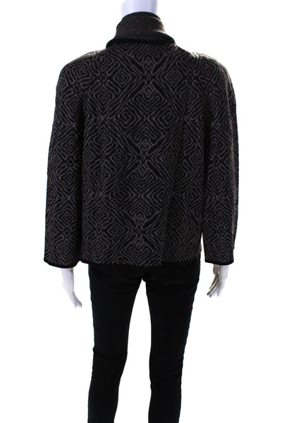 St. John Womens Knit Geometric Print Open Front Cardigan Sweater Gray Sizee M