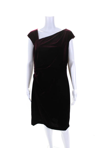 Lauren Ralph Lauren Womens Velvet Pleat Sleeveless Pencil Dress Burgundy Size 12