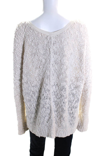 Free People Womens Open Knit Long Sleeved V Neck Pullover Sweater Cream Size L