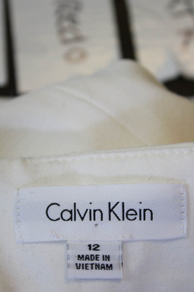 Calvin Klein Women's Zip Hook Closure Slit Hem Lined A-Line Skirt Cream Size 12