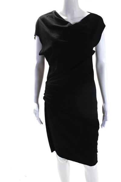 Helmut Lang Women's Round Neck Sleeveless Cinch Bodycon Midi Dress Black Size M