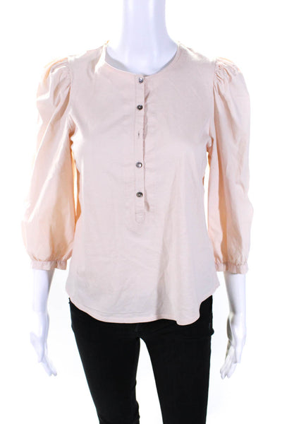 La Vie Womens Half Button Down Long Sleeves Shirt Pink Cotton Size Extra Small