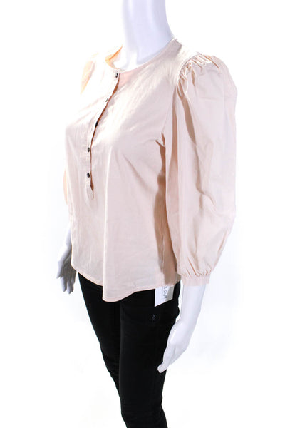 La Vie Womens Half Button Down Long Sleeves Shirt Pink Cotton Size Extra Small