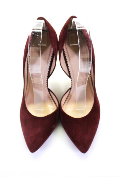 Charlotte Olympia Womens Suede 1/2 D'Orsay High Heel Pumps Wine Red Size 6.5US