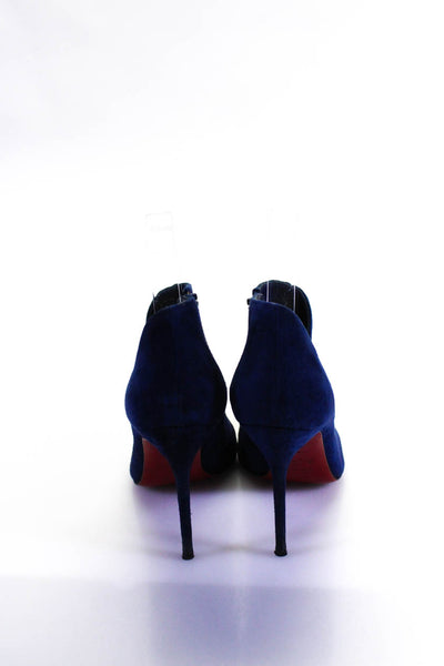 Christian Louboutin Womens Navy Suede Zip High Heels Bootie Shoes Size 6.5