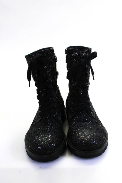 Zadig & Voltaire Womens Glittery Black Lace Up Combat Boots Shoes Size 6