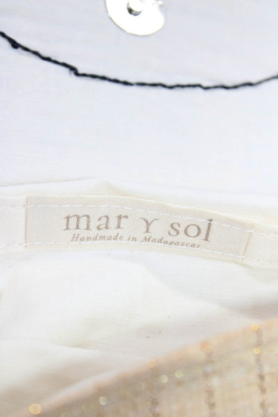 mar Y sol Womens Striped Raffia Snapped Buttoned Flapped Clutch Handbag Beige